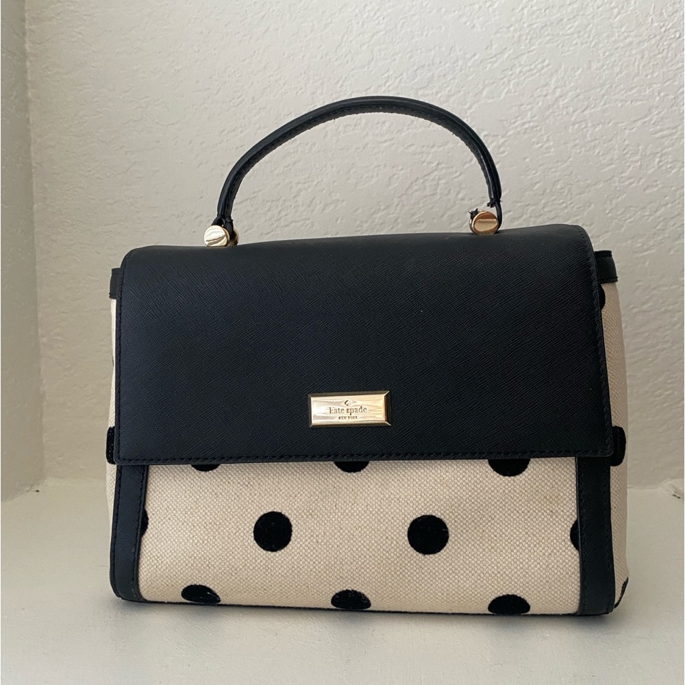 Kate Spade Brynlee Elsie Street Fabric Polka Dot Black/Neutral Satchel Bag